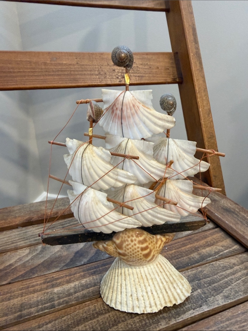 Vintage Seashell Sailboat Ship – Nautical Coastal Decor